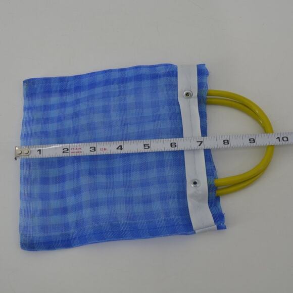 Mexican Mercado Mini Mesh Bag 7" Striped Unique Recyclable Blue - Picture 3 of 10